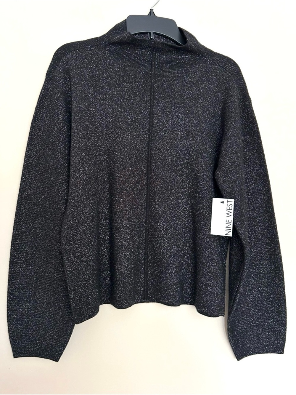 NEW Women’s Nine West Black Metallic Lurex Mock Turtleneck Sweater